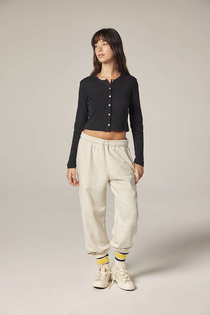 Button down short cardigan: Black / Solid