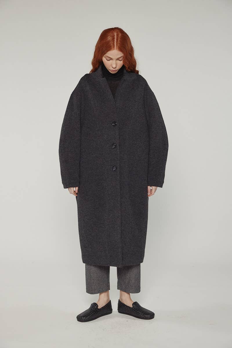 Cocoon sleeve maxi coat: Charcoal / Solid