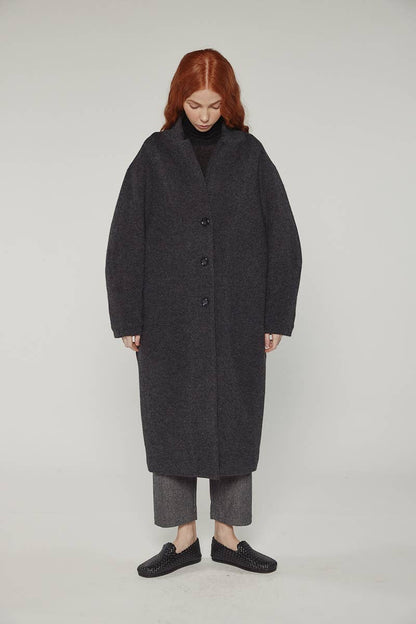 Cocoon sleeve maxi coat: Charcoal / Solid