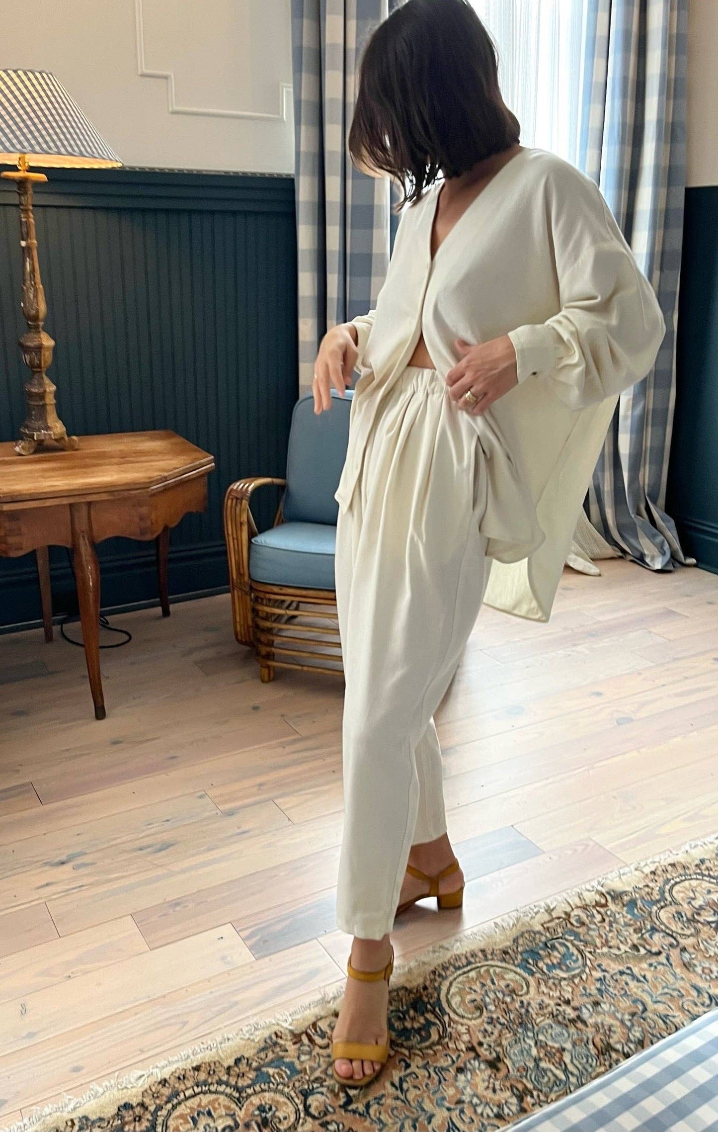 Lena Silk Herringbone Pant: Black / S