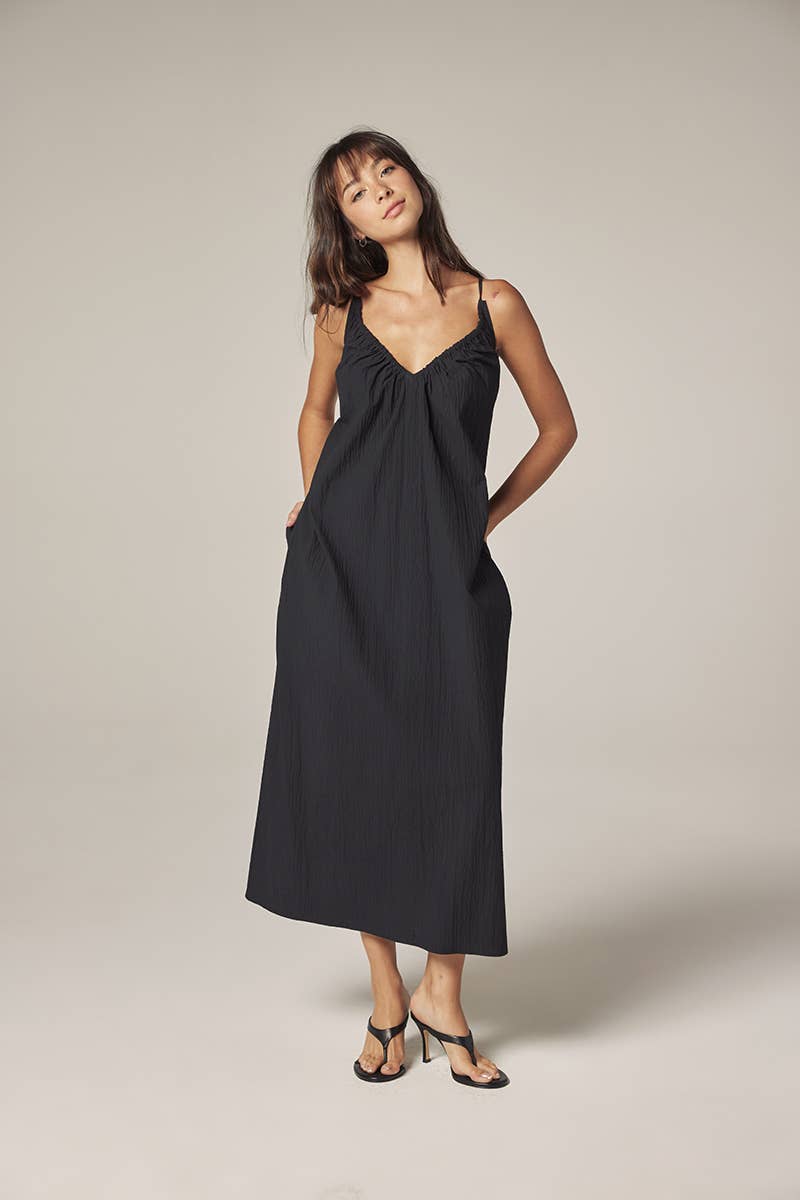 Front Shirring Dress: Midnight / Solid