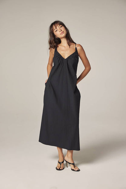 Front Shirring Dress: Midnight / Solid