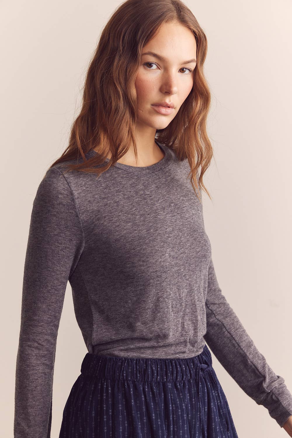 Wool blend lightweight knit top: H.Grey / Solid / S