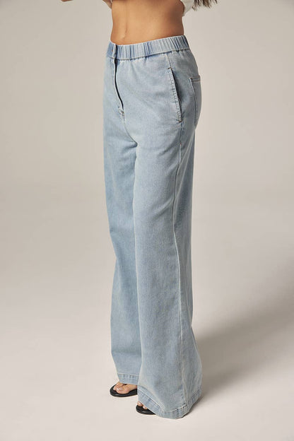 Wide leg elestic pants: Denim / Solid