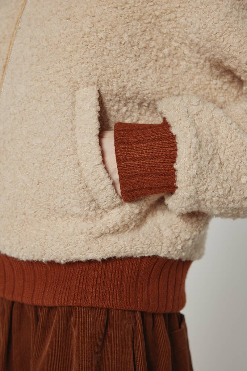 Wool blend ribbed short bomber jacket: Oatmeal / Solid