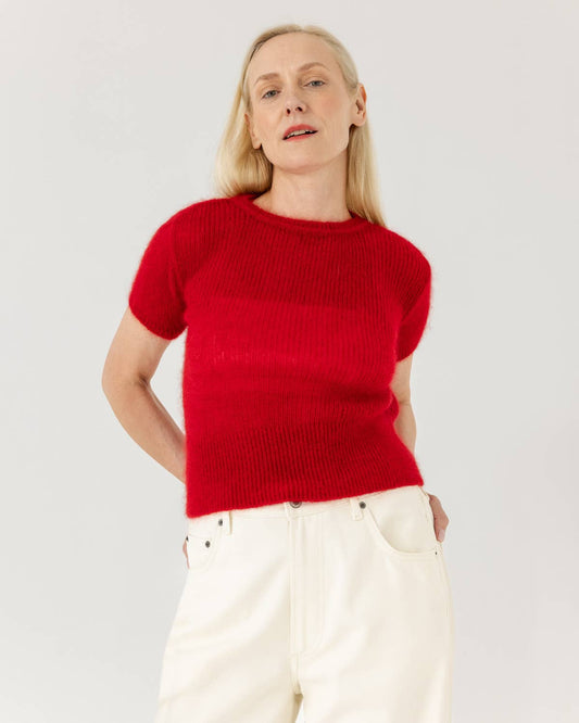 Lašas: Poppy Red Mohair & Silk Top: Red