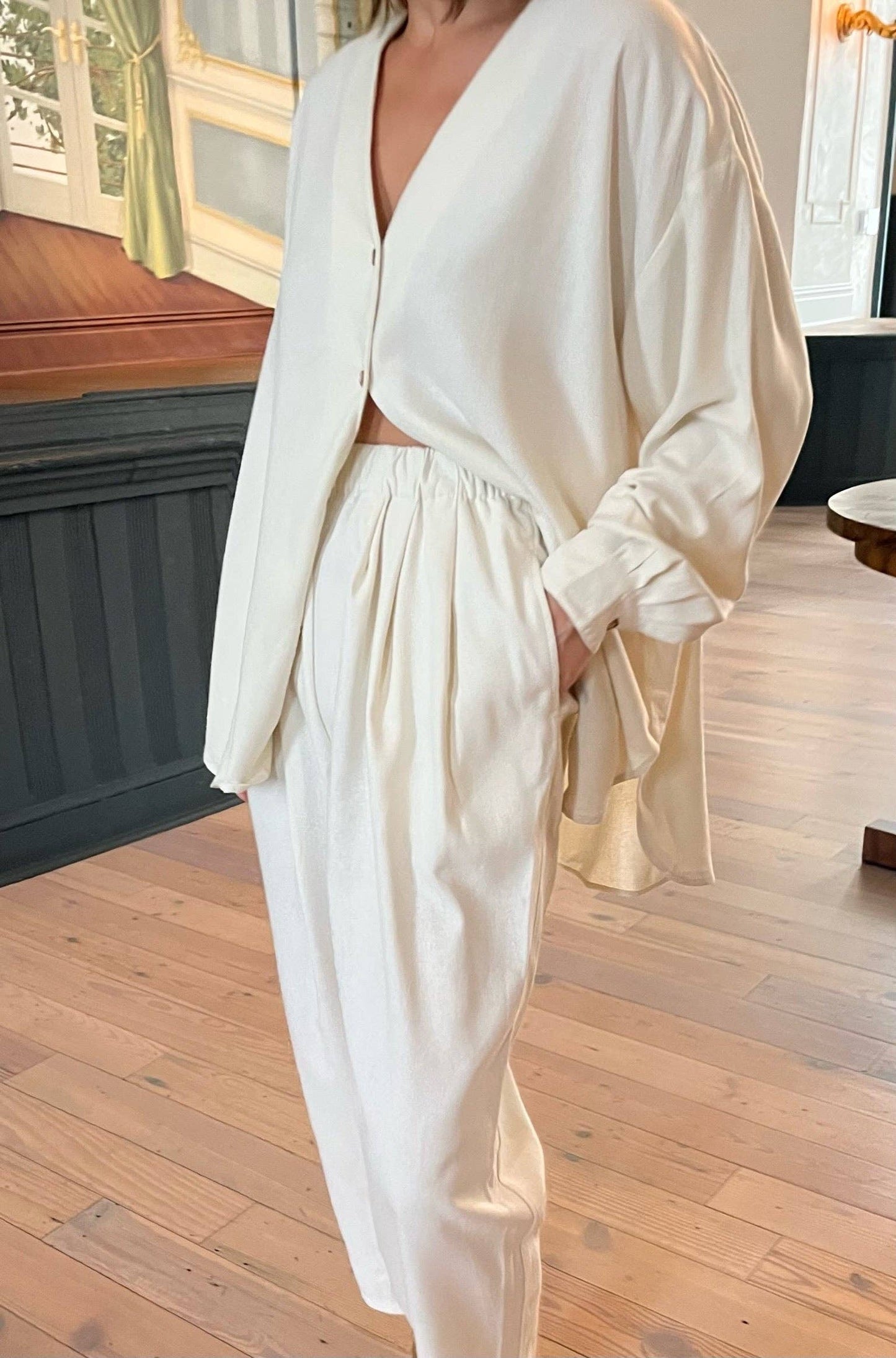 Lena Silk Herringbone Pant: Black / S