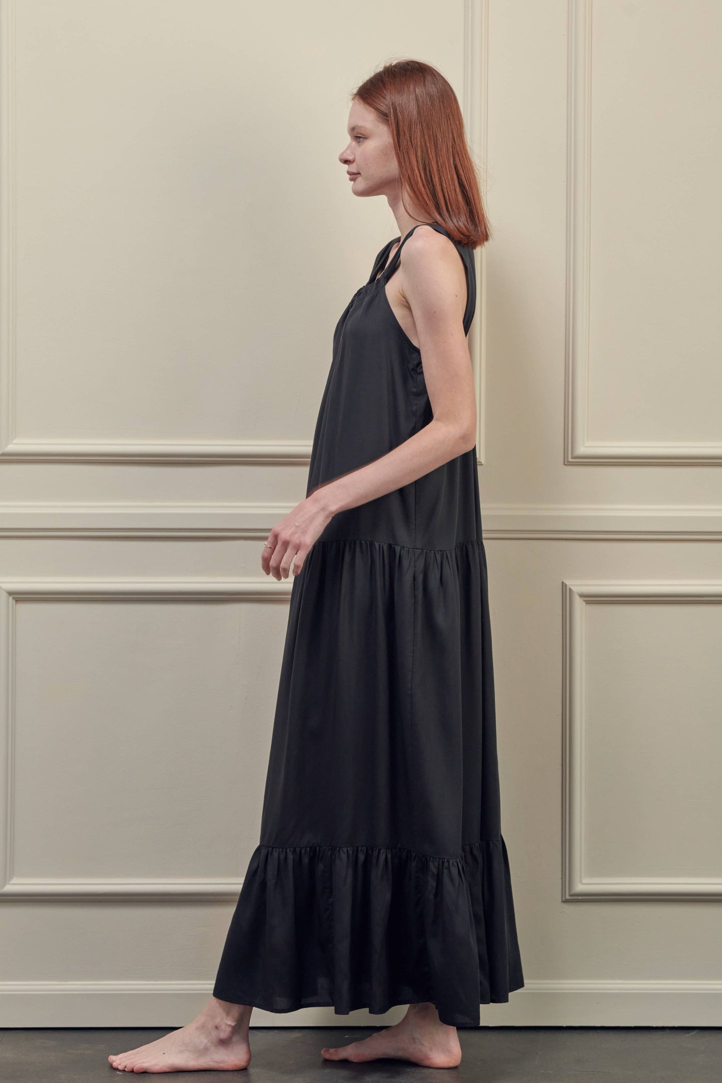 Tiered cami maxi dress: Black / 100% Tencel / Small