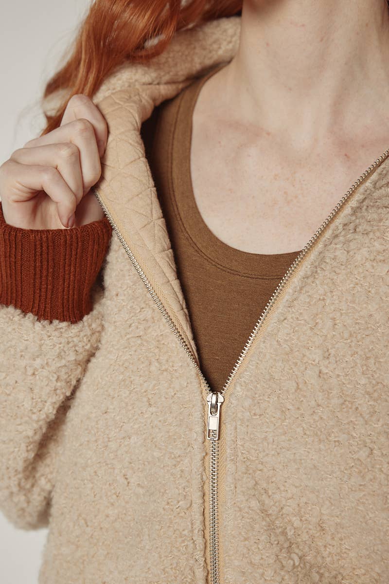 Wool blend ribbed short bomber jacket: Oatmeal / Solid