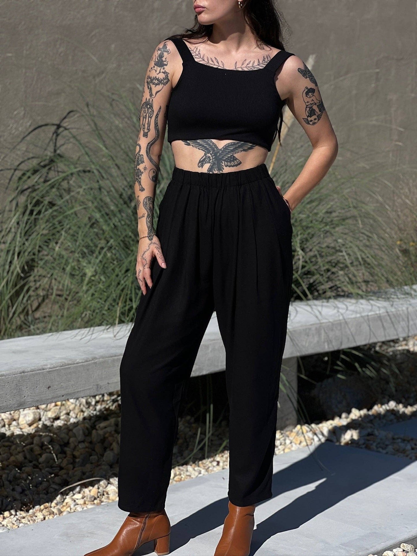Lena Silk Herringbone Pant: Black / S