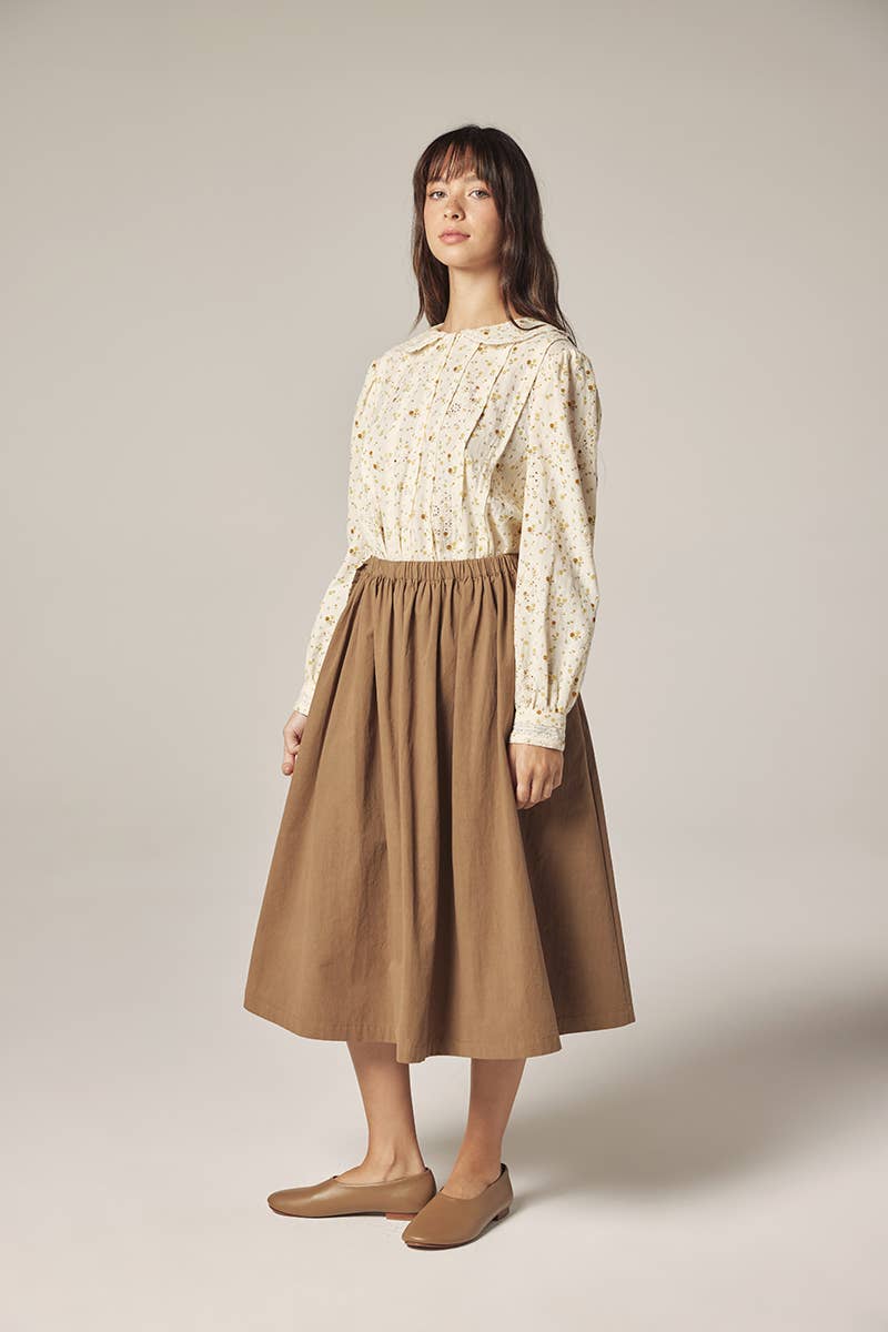 Romantic Peter pan collar shirts: Cream/Yellow / Floral