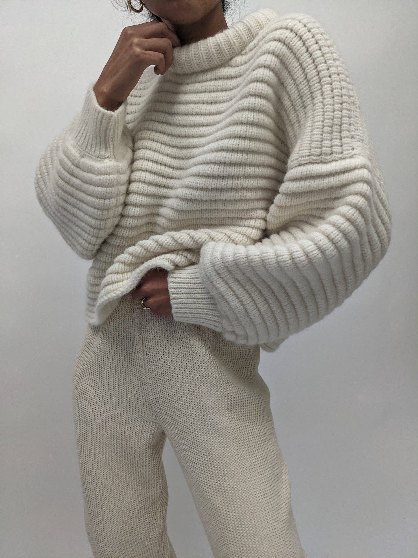 Romy Knitted Alpaca Balloon Sleeve Sweater: Umber / O/S