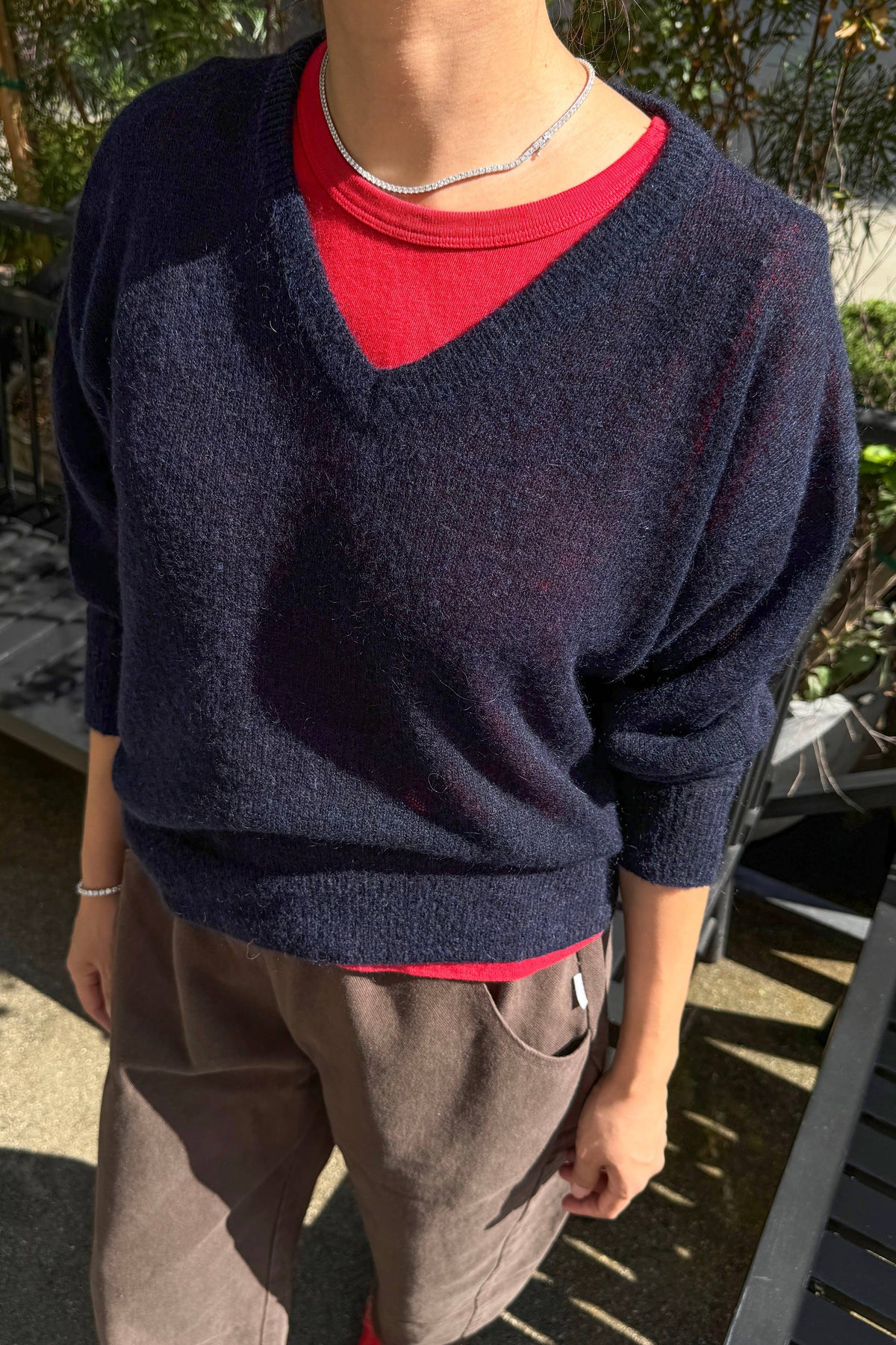 Matthew V-Neck Mohair Sweater Icy Grey