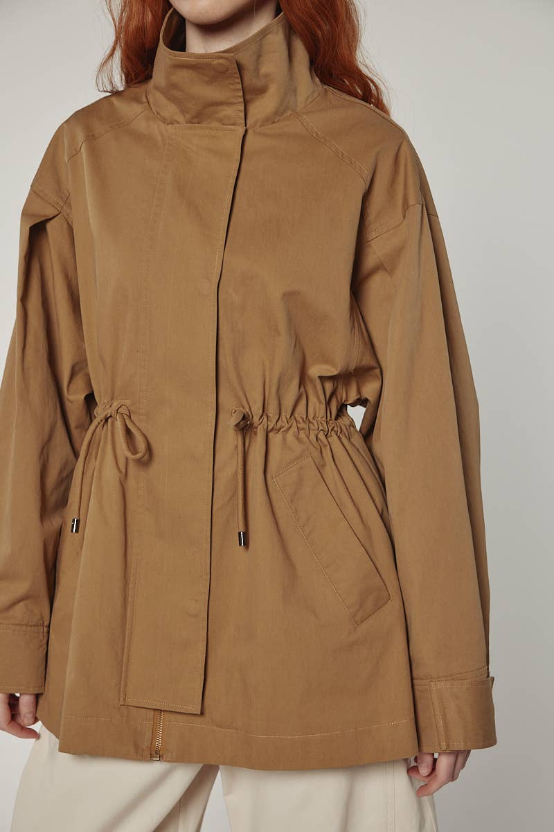 Tie waist utility jacket: Khaki / Solid