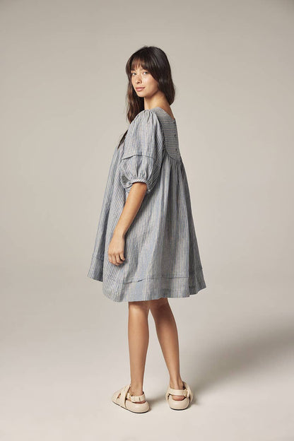Yoke stripe dress: Lt Denim / Striped