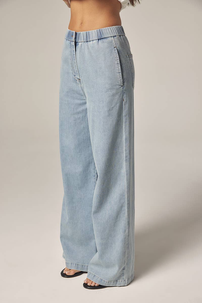 Wide leg elestic pants: Denim / Solid