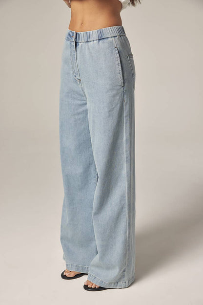 Wide leg elestic pants: Denim / Solid