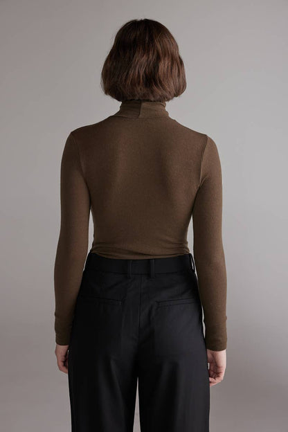 Wool blend turtleneck: D.Olive Solid