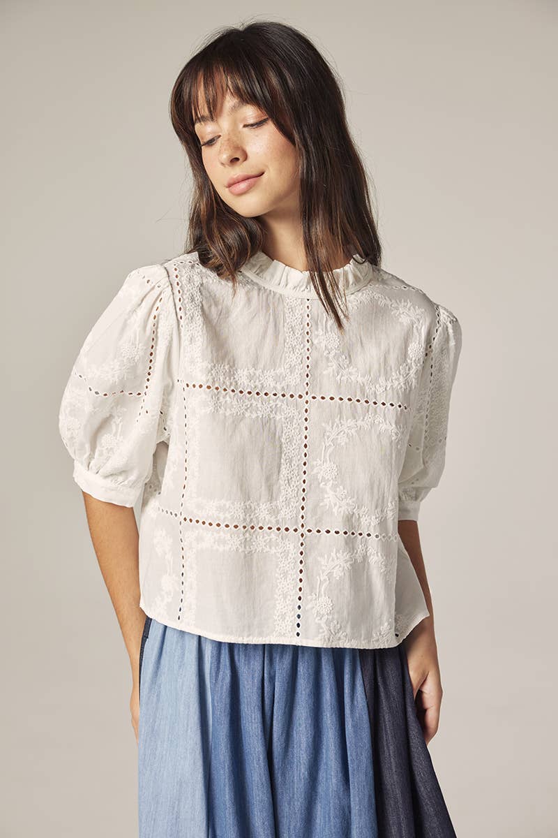 Puff sleeve tie back top: White / Contemporary