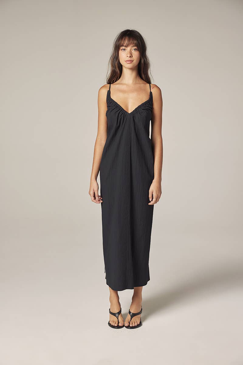 Front Shirring Dress: Midnight / Solid