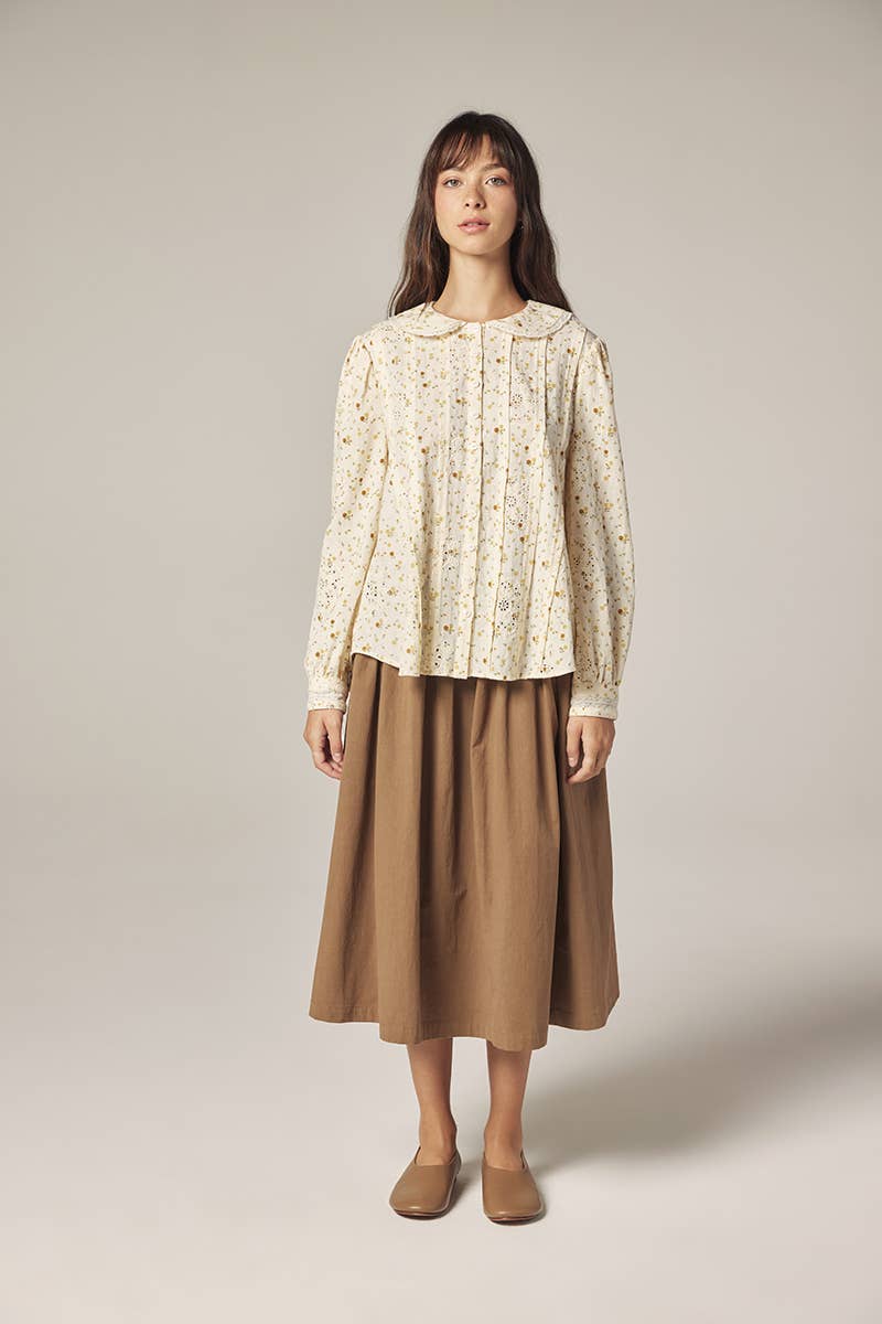 Romantic Peter pan collar shirts: Cream/Yellow / Floral