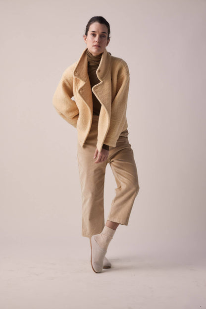 Cropped corduroy baggy pants: Dark beige / 97% Cotton 3% Spandex