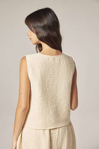 Botton down jacquard top: Cream / Solid