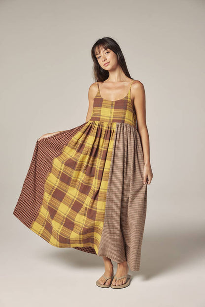 Contrast midi dress: Mustard/Brown / Checkered