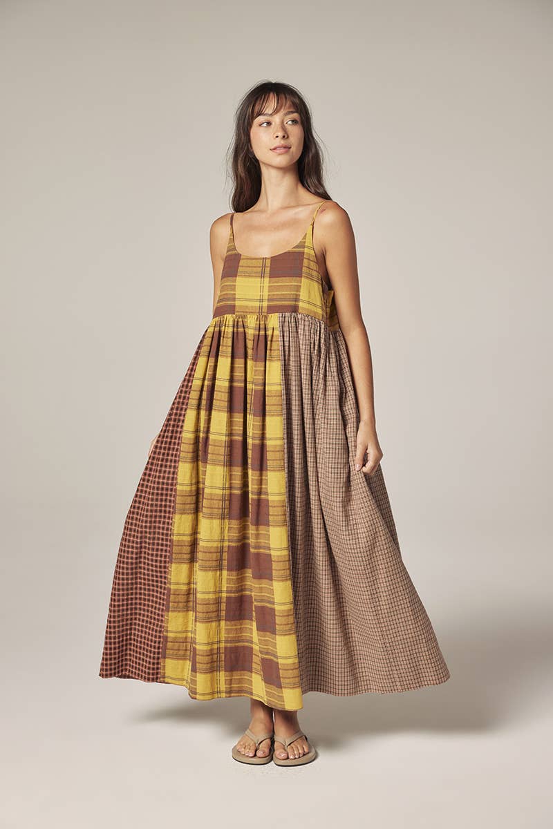 Contrast midi dress: Mustard/Brown / Checkered