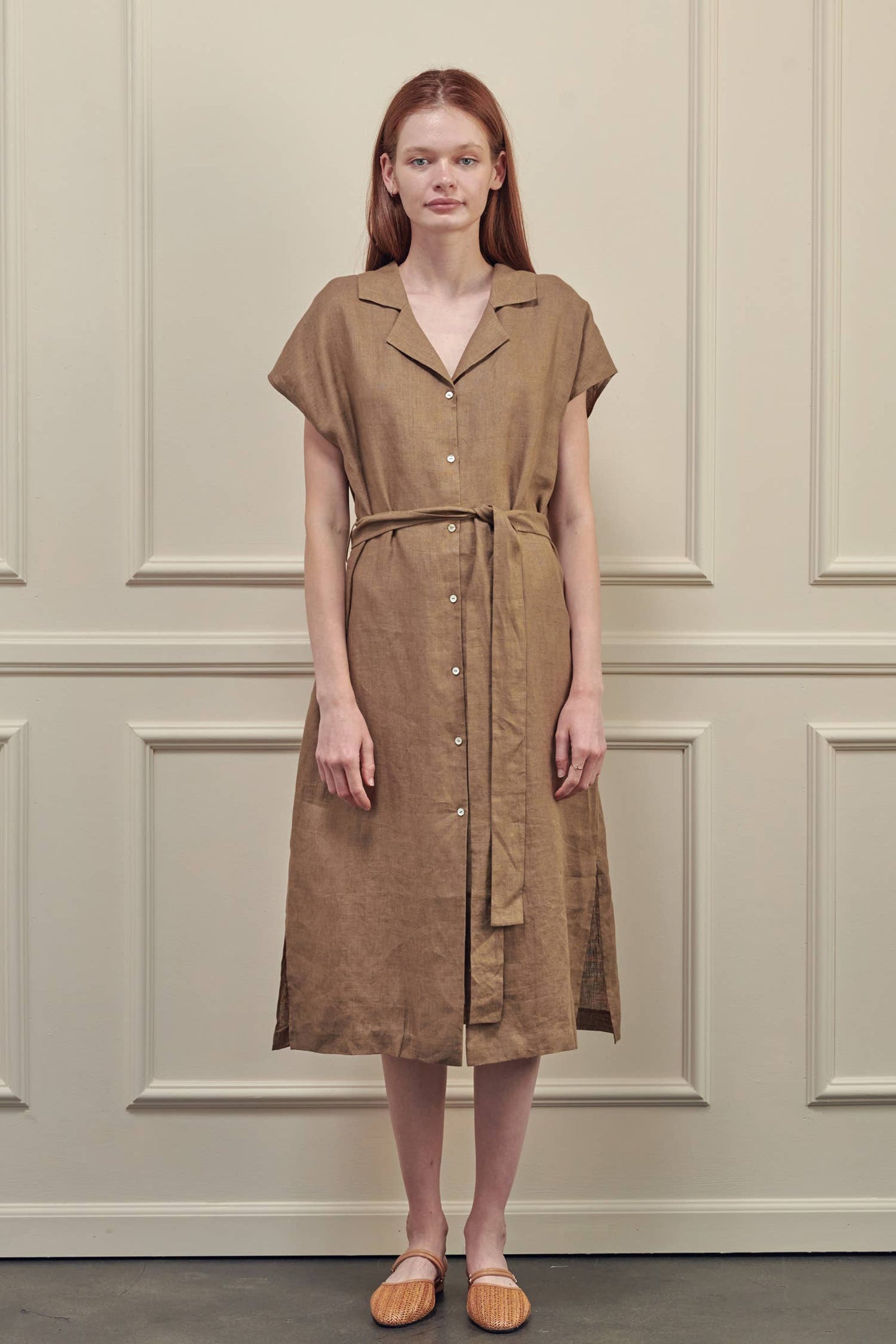 Button-down shirts dress: Mocha / 100% Linen
