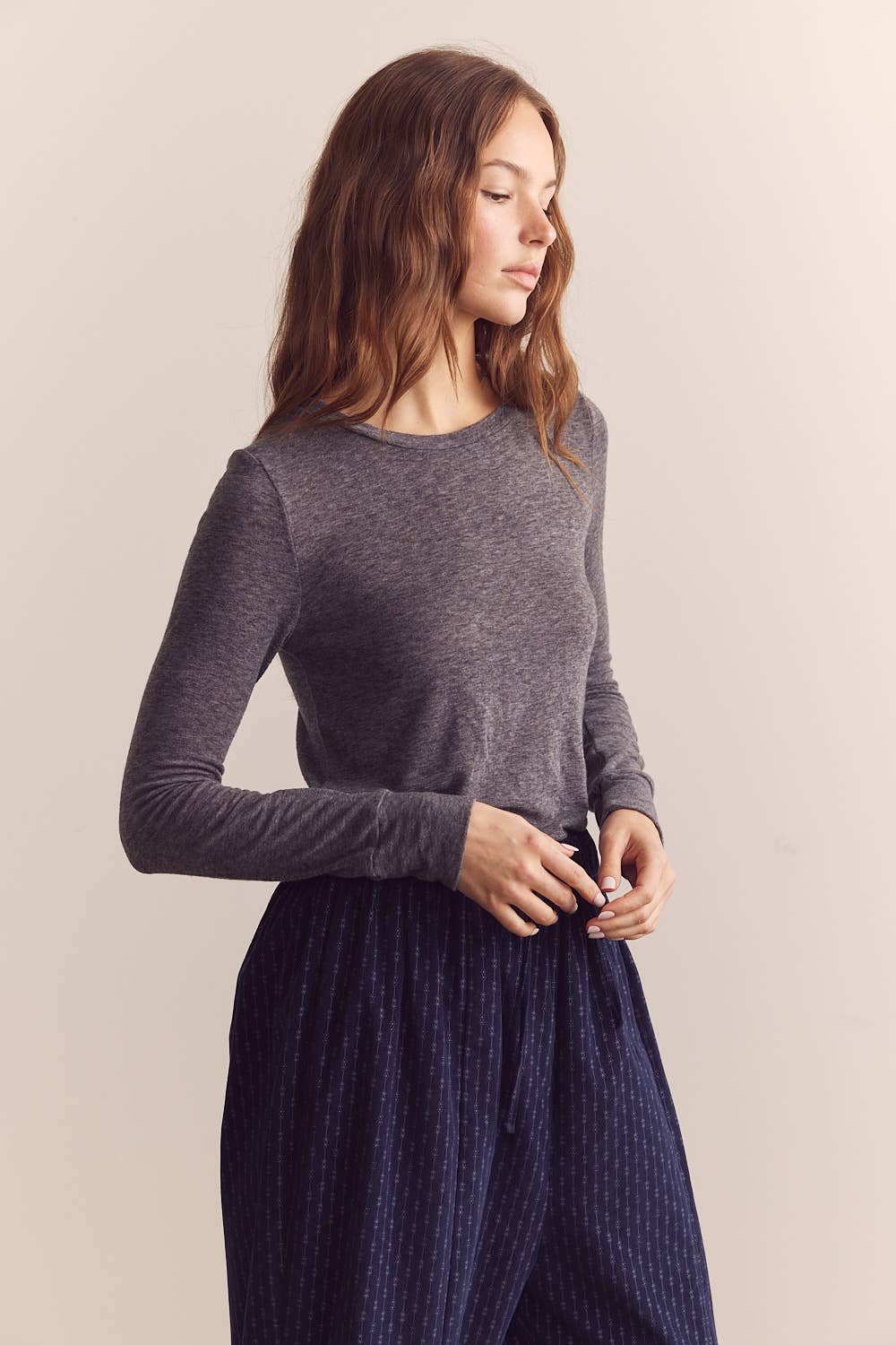 Wool blend lightweight knit top: H.Grey / Solid / S