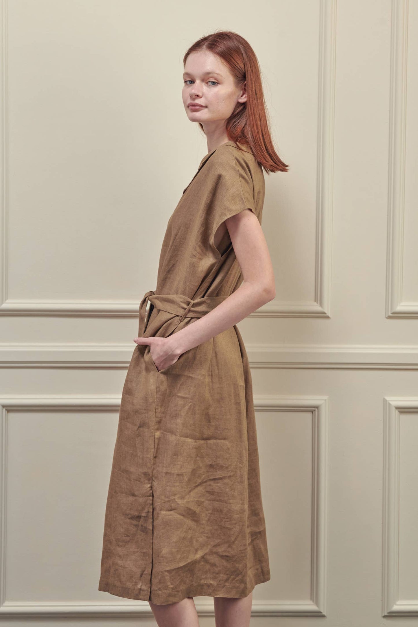 Button-down shirts dress: Mocha / 100% Linen