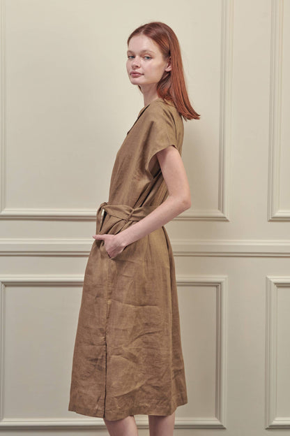 Button-down shirts dress: Mocha / 100% Linen