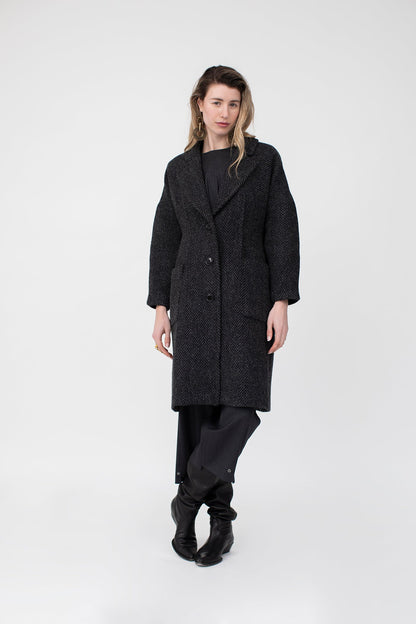 The New Coat in Magee’s Donegal bold herringbone heavy weight 100% wool, NAVY