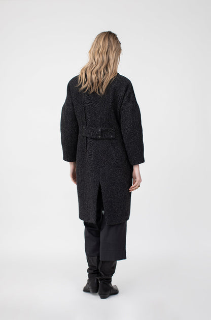The New Coat in Magee’s Donegal bold herringbone heavy weight 100% wool, NAVY