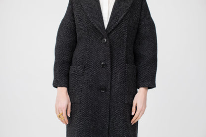 The New Coat in Magee’s Donegal bold herringbone heavy weight 100% wool, NAVY