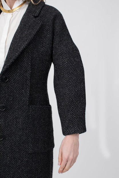 The New Coat in Magee’s Donegal bold herringbone heavy weight 100% wool, NAVY
