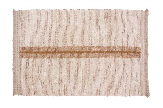 Reversible washable rug Duetto Toffee L: 5' 7" x 7' 10" / 97 % cotton           3 % other fibre
Base: recycled textile fibers