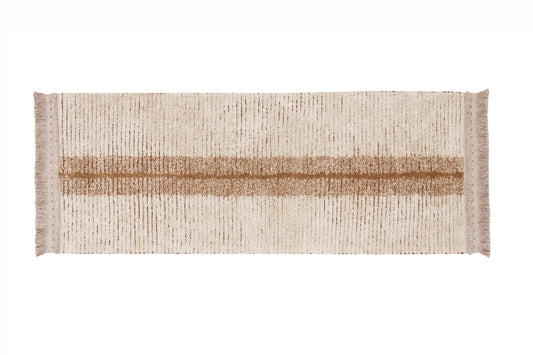 Reversible washable rug Duetto Toffee R: 2' 7" x 7' 6" / 97 % cotton           3 % other fibre
Base: recycled textile fibers